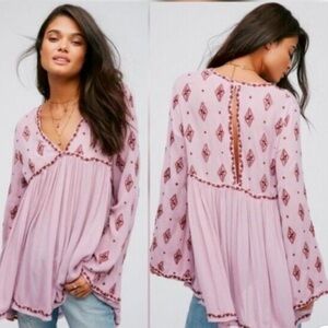 Free People boho chic embroidered long bell sleeve tunic size small